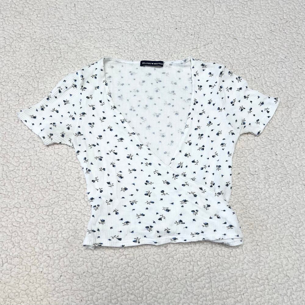 Brandy Melville Rae Wrap Top Floral Thermal Short Sleeve